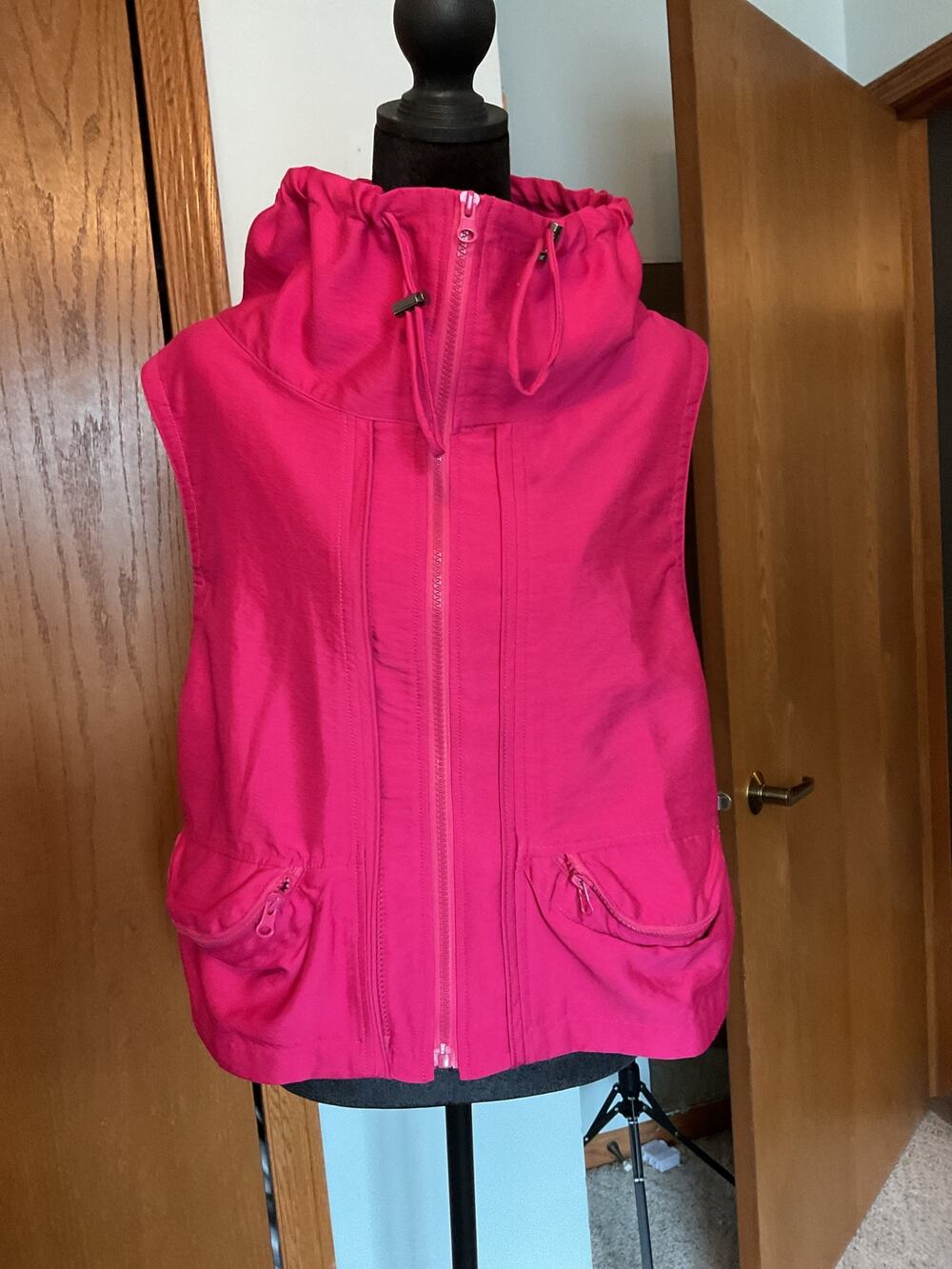 Redwood Court Womens XL Pink Hooded Vest Asymmetrical Dual Zipper Track Boho New